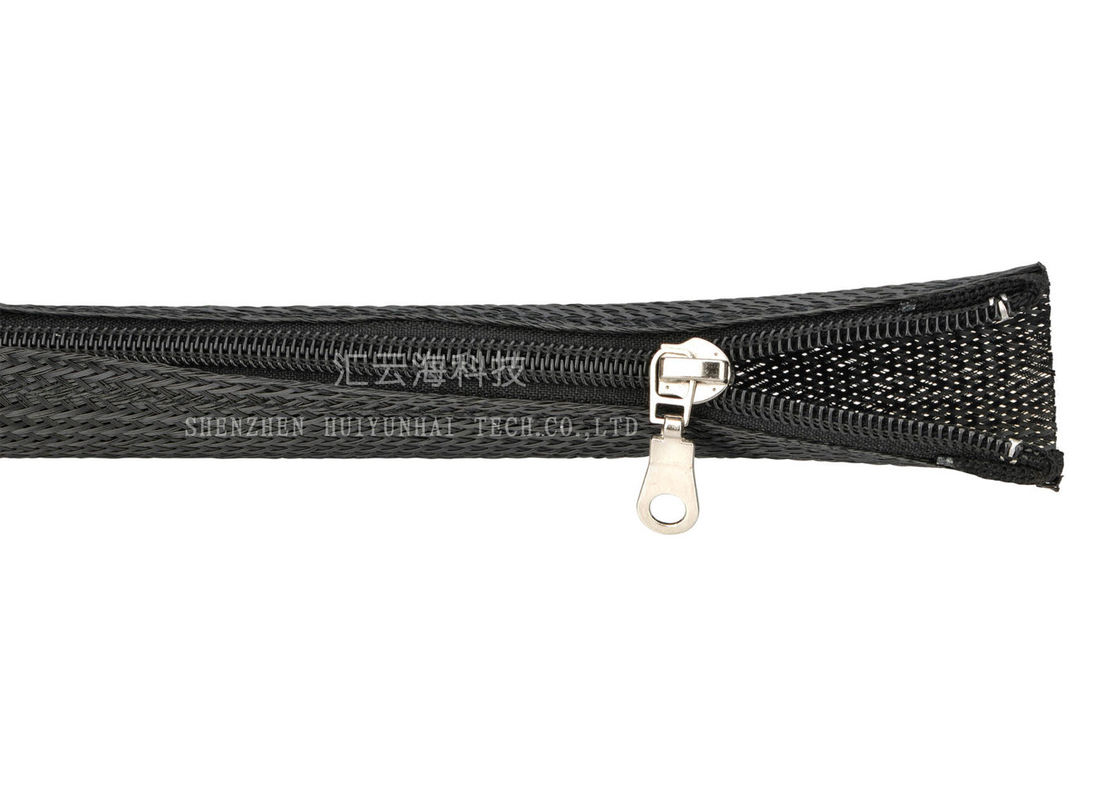 Expandable PET Zipper Cable Sleeve , Flexible Zipper Sleeve Cable Wrap