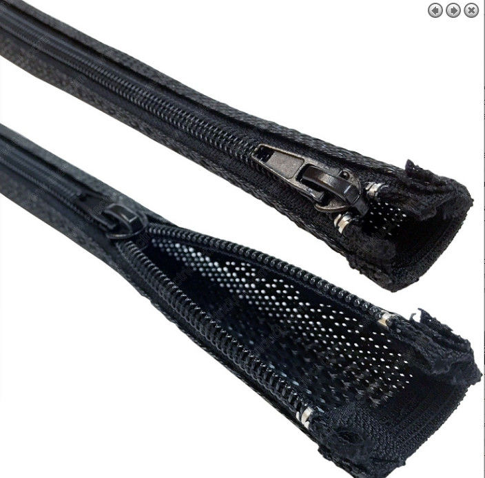 Flexible Black Zipper Cable Sleeve Braided Wrap For Wire  Protection