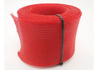 Single Layer Flat Tape PET Velcro Braided Wire Sleeve Red With Zipper