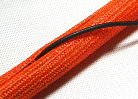 Orange PET Self Wrapping Split Braided Sleeving For Wire Harnesses Protection