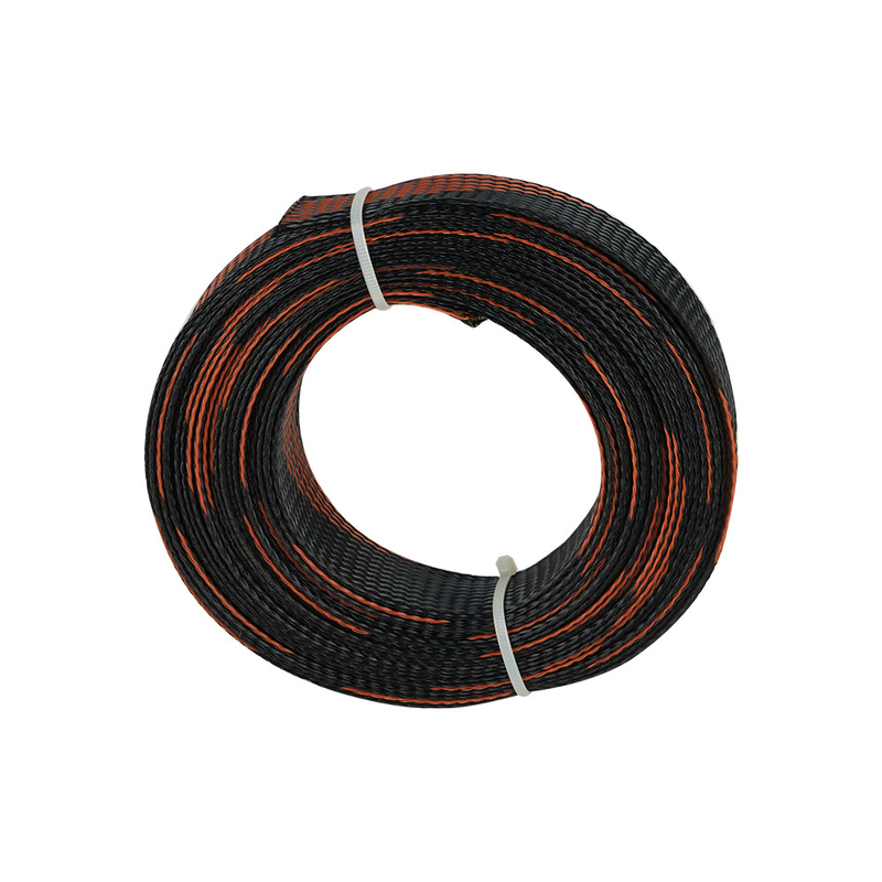 1-100mm Recyclable PET Expandable Braided Sleeving Black / Orange Flame Retardant