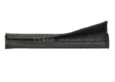 Black Self Closing Velcro Braided Cable Wrap , Flexible Velcro Wire Cover