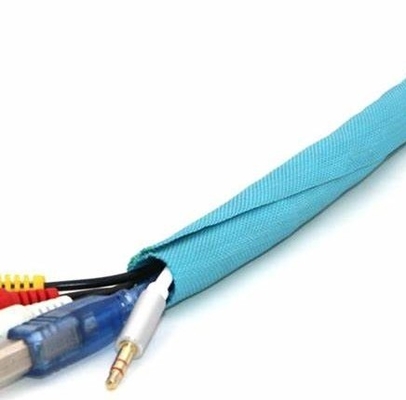 SGS Blue PET Self Wrapping Split Braided Sleeving Abrasion Resistant